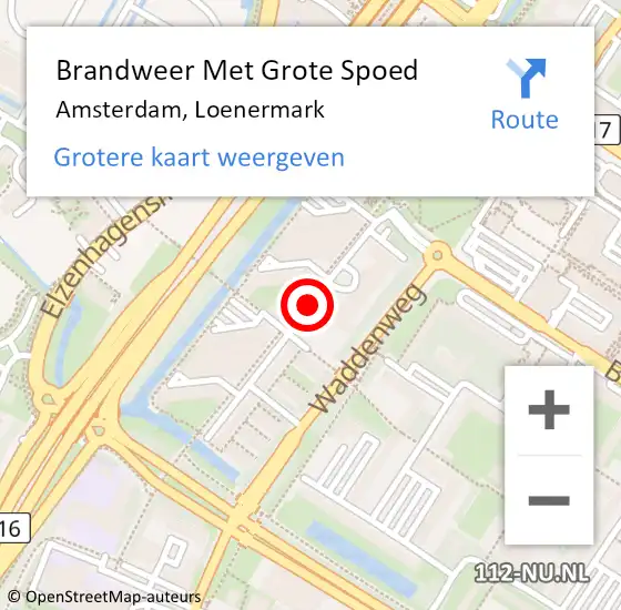 Locatie op kaart van de 112 melding: Brandweer Met Grote Spoed Naar Amsterdam, Loenermark op 15 juli 2018 19:23