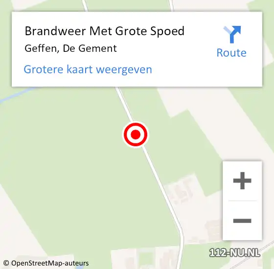 Locatie op kaart van de 112 melding: Brandweer Met Grote Spoed Naar Geffen, De Gement op 15 juli 2018 19:37