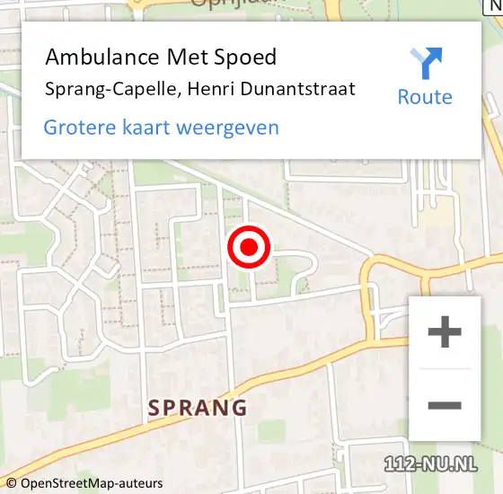 Locatie op kaart van de 112 melding: Ambulance Met Spoed Naar Sprang-Capelle, Henri Dunantstraat op 15 juli 2018 20:18