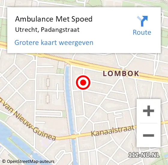 Locatie op kaart van de 112 melding: Ambulance Met Spoed Naar Utrecht, Padangstraat op 15 juli 2018 20:28