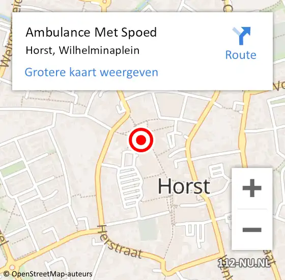 Locatie op kaart van de 112 melding: Ambulance Met Spoed Naar Horst, Wilhelminaplein op 15 juli 2018 22:11