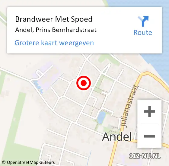 Locatie op kaart van de 112 melding: Brandweer Met Spoed Naar Andel, Prins Bernhardstraat op 15 juli 2018 22:27