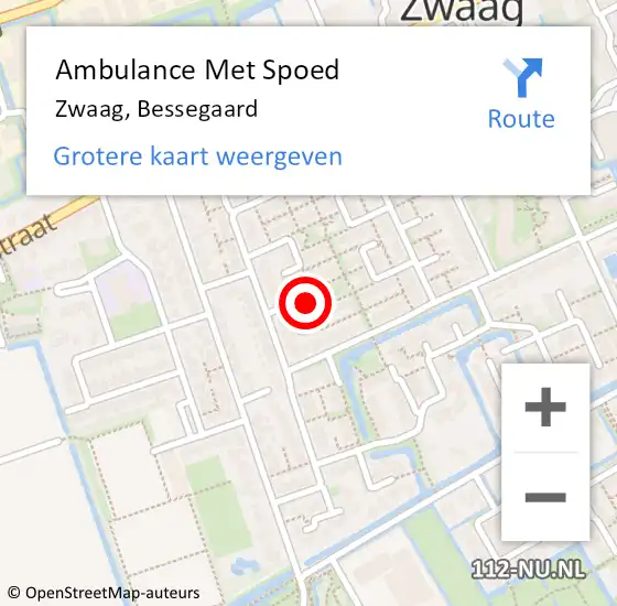 Locatie op kaart van de 112 melding: Ambulance Met Spoed Naar Zwaag, Bessegaard op 15 juli 2018 22:49