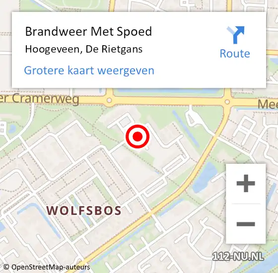 Locatie op kaart van de 112 melding: Brandweer Met Spoed Naar Hoogeveen, De Rietgans op 15 juli 2018 23:15