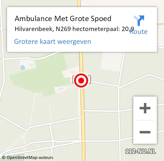 Locatie op kaart van de 112 melding: Ambulance Met Grote Spoed Naar Hilvarenbeek, N269 hectometerpaal: 20,9 op 15 juli 2018 23:32
