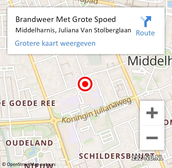 Locatie op kaart van de 112 melding: Brandweer Met Grote Spoed Naar Middelharnis, Juliana Van Stolberglaan op 16 juli 2018 00:19