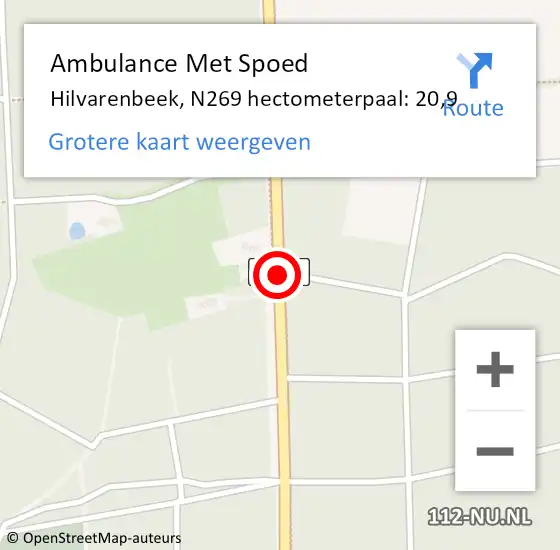 Locatie op kaart van de 112 melding: Ambulance Met Spoed Naar Hilvarenbeek, N269 hectometerpaal: 20,9 op 16 juli 2018 00:27