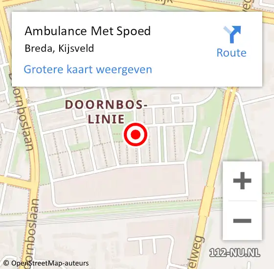 Locatie op kaart van de 112 melding: Ambulance Met Spoed Naar Breda, Kijsveld op 16 juli 2018 00:43
