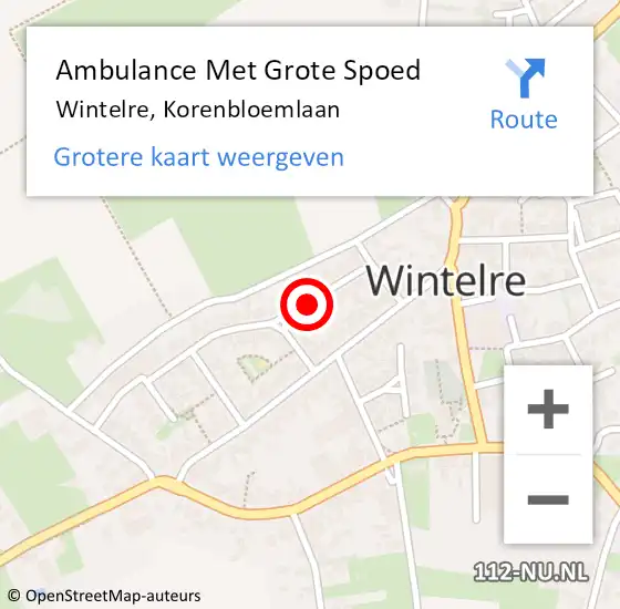 Locatie op kaart van de 112 melding: Ambulance Met Grote Spoed Naar Wintelre, Korenbloemlaan op 16 juli 2018 01:46