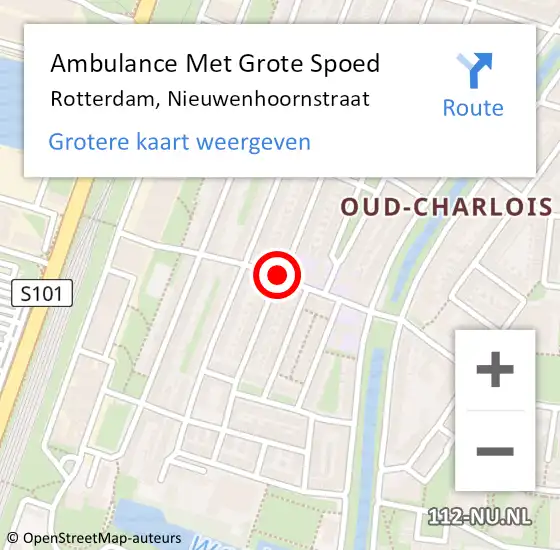 Locatie op kaart van de 112 melding: Ambulance Met Grote Spoed Naar Rotterdam, Nieuwenhoornstraat op 16 juli 2018 02:39