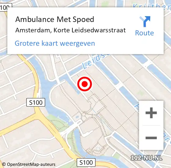 Locatie op kaart van de 112 melding: Ambulance Met Spoed Naar Amsterdam, Korte Leidsedwarsstraat op 16 juli 2018 02:42