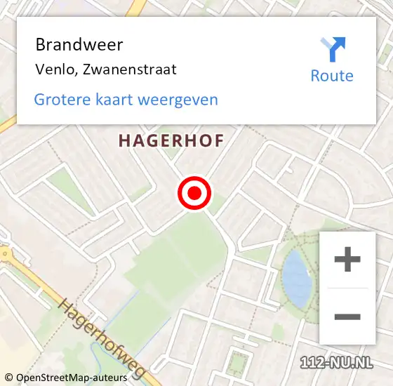 Locatie op kaart van de 112 melding: Brandweer Venlo, Zwanenstraat op 16 juli 2018 02:57