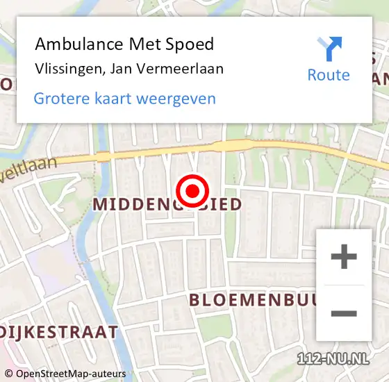 Locatie op kaart van de 112 melding: Ambulance Met Spoed Naar Vlissingen, Jan Vermeerlaan op 16 juli 2018 03:12
