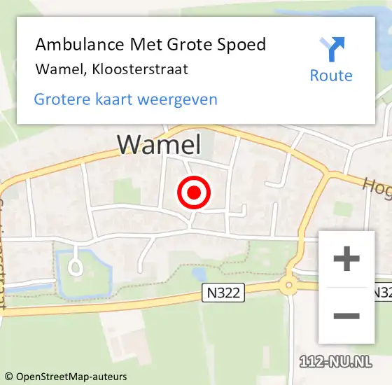 Locatie op kaart van de 112 melding: Ambulance Met Grote Spoed Naar Wamel, Kloosterstraat op 16 juli 2018 03:28