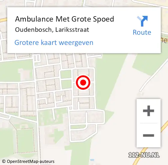 Locatie op kaart van de 112 melding: Ambulance Met Grote Spoed Naar Oudenbosch, Lariksstraat op 16 juli 2018 06:26