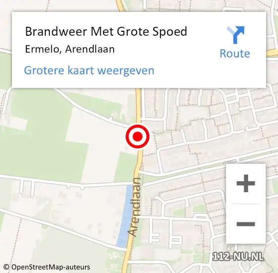 Locatie op kaart van de 112 melding: Brandweer Met Grote Spoed Naar Ermelo, Arendlaan op 16 juli 2018 06:39