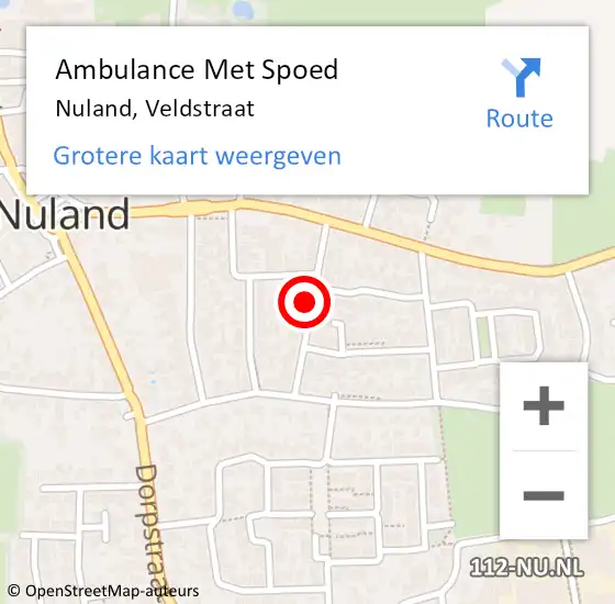 Locatie op kaart van de 112 melding: Ambulance Met Spoed Naar Nuland, Veldstraat op 16 juli 2018 07:20