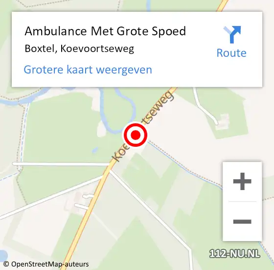 Locatie op kaart van de 112 melding: Ambulance Met Grote Spoed Naar Boxtel, Koevoortseweg op 16 juli 2018 07:43