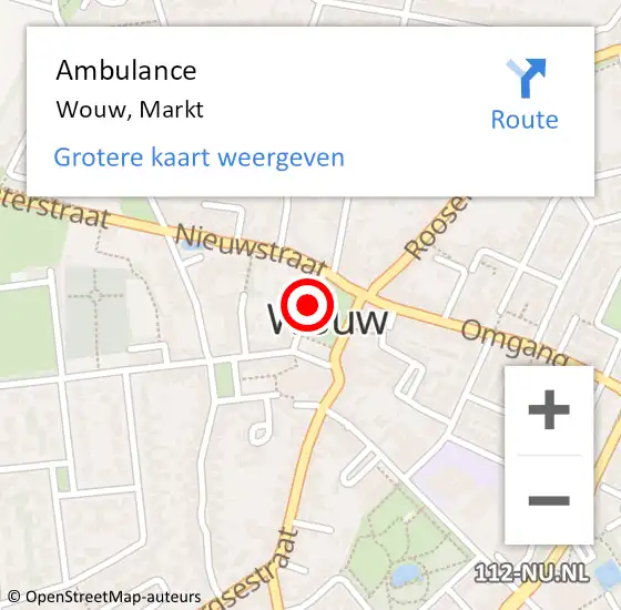 Locatie op kaart van de 112 melding: Ambulance Wouw, Markt op 16 juli 2018 07:59