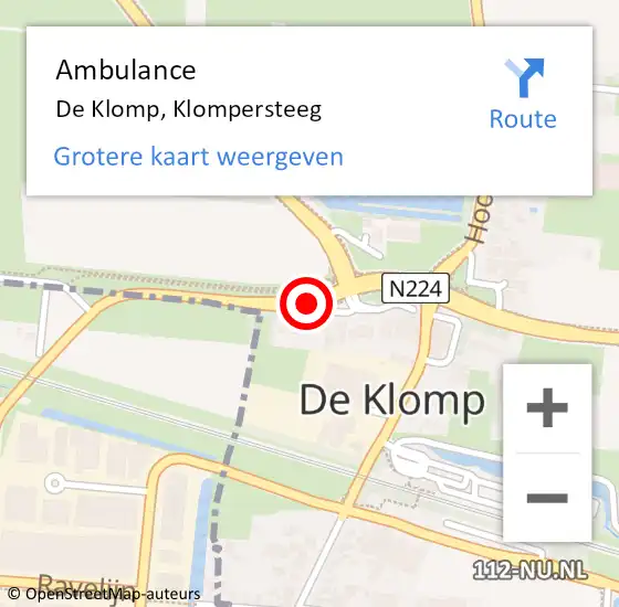 Locatie op kaart van de 112 melding: Ambulance De Klomp, Klompersteeg op 16 juli 2018 08:04