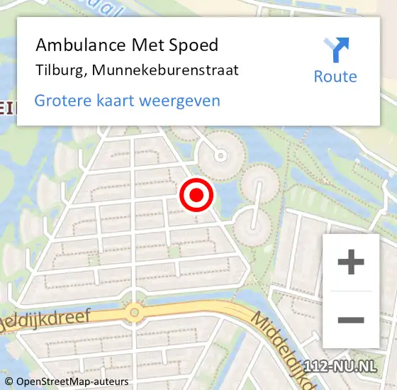 Locatie op kaart van de 112 melding: Ambulance Met Spoed Naar Tilburg, Munnekeburenstraat op 16 juli 2018 08:33