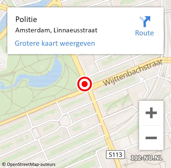 Locatie op kaart van de 112 melding: Politie Amsterdam, Linnaeusstraat op 16 juli 2018 08:51