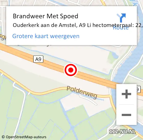Locatie op kaart van de 112 melding: Brandweer Met Spoed Naar Ouderkerk aan de Amstel, A9 Li hectometerpaal: 22,0 op 16 juli 2018 09:13