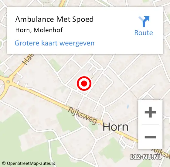 Locatie op kaart van de 112 melding: Ambulance Met Spoed Naar Horn, Molenhof op 16 juli 2018 09:21