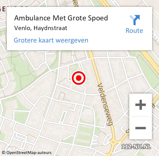 Locatie op kaart van de 112 melding: Ambulance Met Grote Spoed Naar Venlo, Haydnstraat op 16 juli 2018 09:41