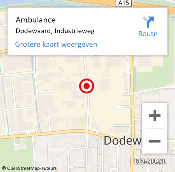 Locatie op kaart van de 112 melding: Ambulance Dodewaard, Industrieweg op 16 juli 2018 09:52