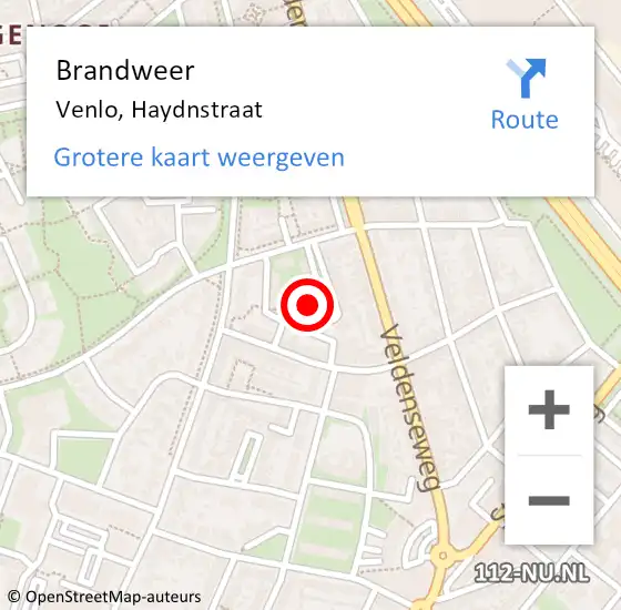 Locatie op kaart van de 112 melding: Brandweer Venlo, Haydnstraat op 16 juli 2018 09:59