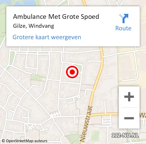 Locatie op kaart van de 112 melding: Ambulance Met Grote Spoed Naar Gilze, Windvang op 16 juli 2018 10:18