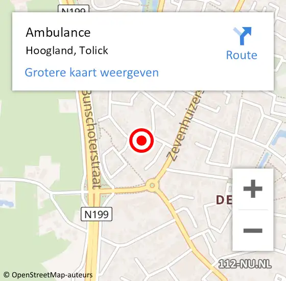 Locatie op kaart van de 112 melding: Ambulance Hoogland, Tolick op 16 juli 2018 10:36