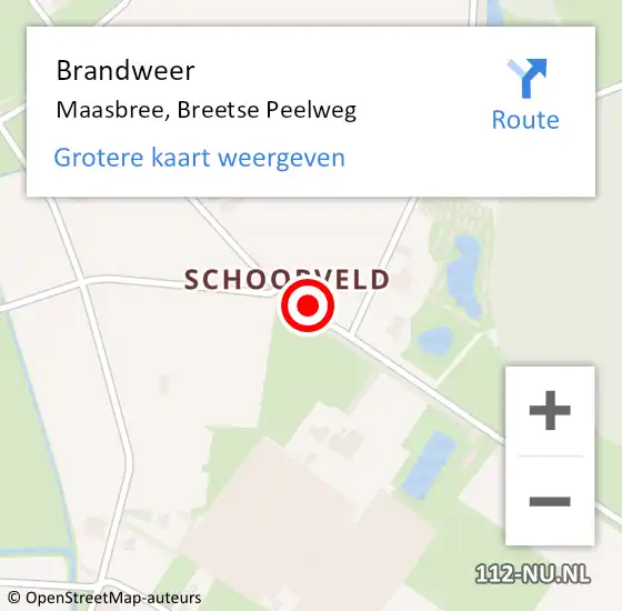 Locatie op kaart van de 112 melding: Brandweer Maasbree, Breetse Peelweg op 16 juli 2018 10:57
