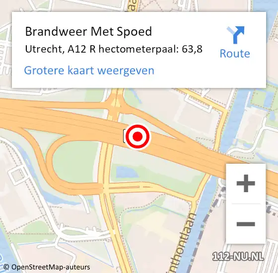 Locatie op kaart van de 112 melding: Brandweer Met Spoed Naar Utrecht, A12 R hectometerpaal: 63,8 op 16 juli 2018 12:07