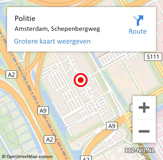Locatie op kaart van de 112 melding: Politie Amsterdam, Schepenbergweg op 16 juli 2018 12:15