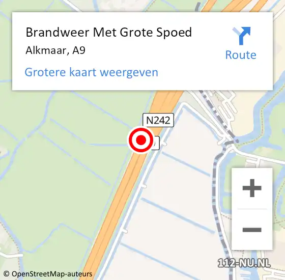 Locatie op kaart van de 112 melding: Brandweer Met Grote Spoed Naar Alkmaar, A9 op 16 juli 2018 12:32
