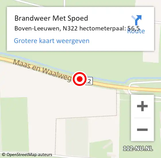 Locatie op kaart van de 112 melding: Brandweer Met Spoed Naar Boven-Leeuwen, N322 hectometerpaal: 56,5 op 16 juli 2018 12:52