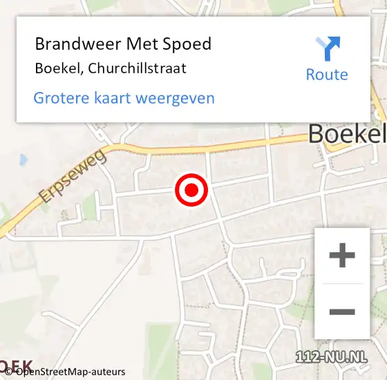 Locatie op kaart van de 112 melding: Brandweer Met Spoed Naar Boekel, Churchillstraat op 16 juli 2018 13:04