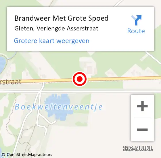 Locatie op kaart van de 112 melding: Brandweer Met Grote Spoed Naar Gieten, Verlengde Asserstraat op 16 juli 2018 13:52