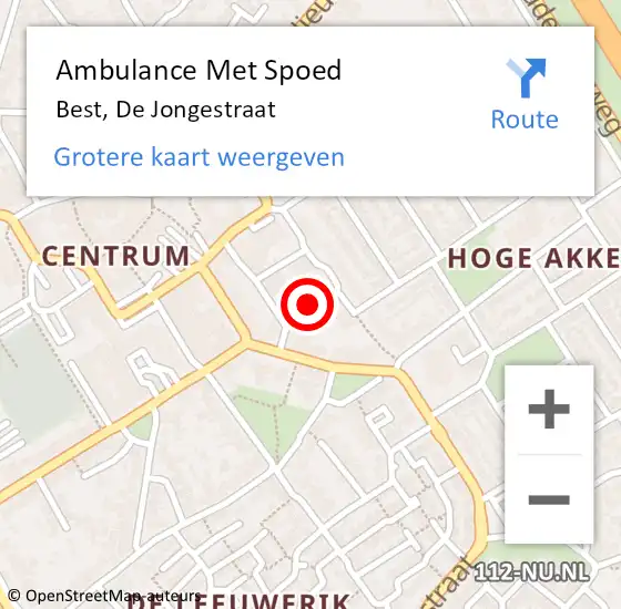 Locatie op kaart van de 112 melding: Ambulance Met Spoed Naar Best, De Jongestraat op 16 juli 2018 14:33