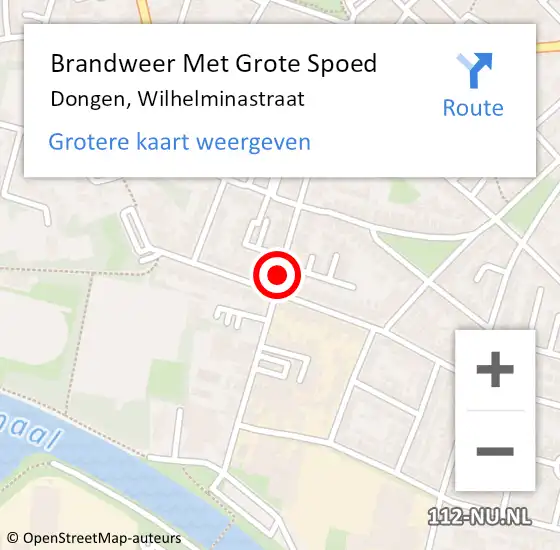 Locatie op kaart van de 112 melding: Brandweer Met Grote Spoed Naar Dongen, Wilhelminastraat op 16 juli 2018 15:10