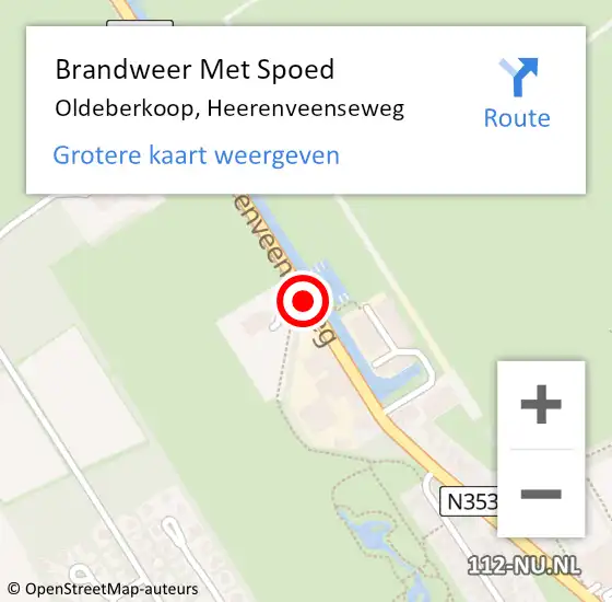 Locatie op kaart van de 112 melding: Brandweer Met Spoed Naar Oldeberkoop, Heerenveenseweg op 16 juli 2018 16:42