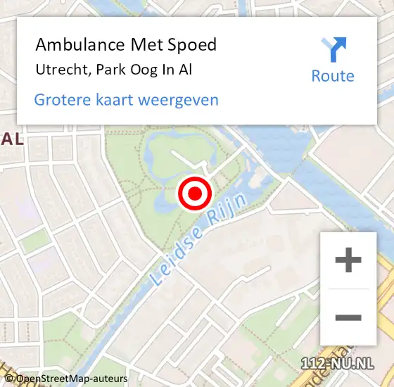 Locatie op kaart van de 112 melding: Ambulance Met Spoed Naar Utrecht, Park Oog In Al op 16 juli 2018 16:53