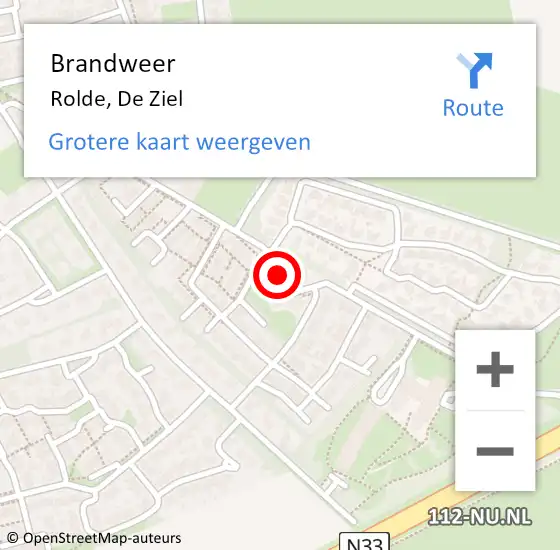 Locatie op kaart van de 112 melding: Brandweer Rolde, De Ziel op 16 juli 2018 16:58