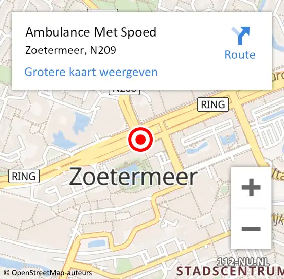 Locatie op kaart van de 112 melding: Ambulance Met Spoed Naar Zoetermeer, N209 op 16 juli 2018 16:59