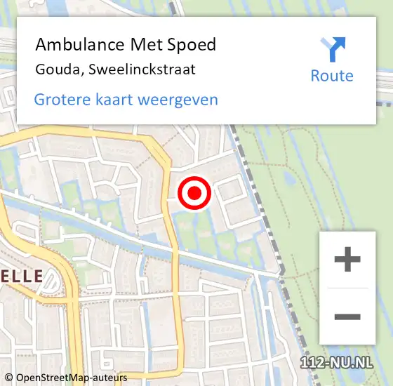 Locatie op kaart van de 112 melding: Ambulance Met Spoed Naar Gouda, Sweelinckstraat op 16 juli 2018 17:04