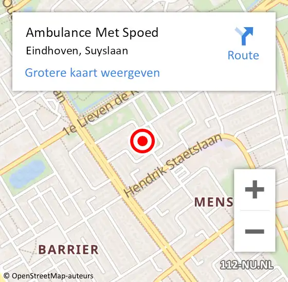 Locatie op kaart van de 112 melding: Ambulance Met Spoed Naar Eindhoven, Suyslaan op 16 juli 2018 17:28