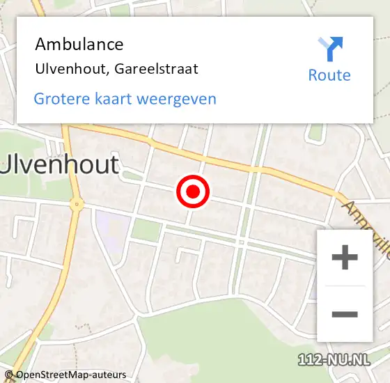 Locatie op kaart van de 112 melding: Ambulance Ulvenhout, Gareelstraat op 16 juli 2018 18:19