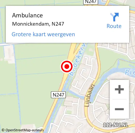Locatie op kaart van de 112 melding: Ambulance Monnickendam, N247 op 16 juli 2018 18:23